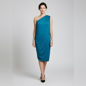 NWT A New Day SZ XL teal blue one shoulder dress w/side ruching, bust 42”-50”